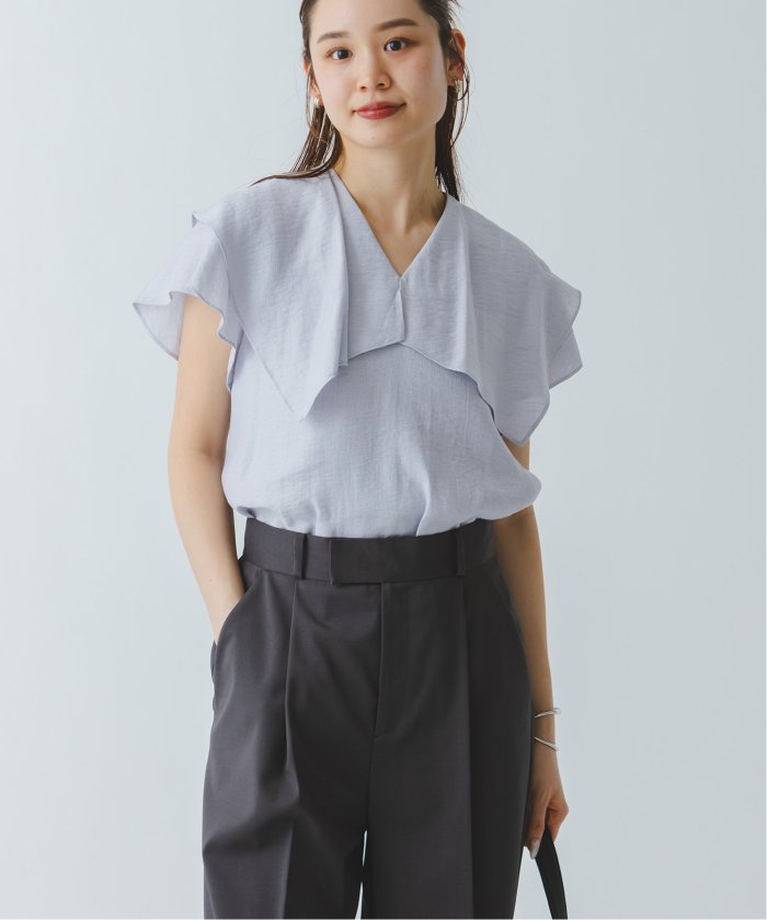 新品未使用タグ付き★NOBLE 【洗える】ファジーリネンスクエアケープブラウス セール】【洗える】ファジーリネンスクエアケープブラウス
