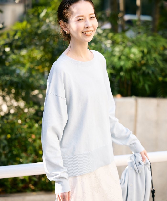 ニット セーター 「接触冷感/UV機能」FROSTYCOTTONクループルオーバー レディース セール】《接触冷感/UV機能》FROSTYCOTTONクループルオーバー