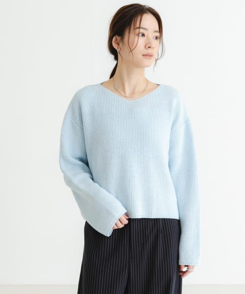 クーポン】【セール 50%OFF】テープヤーンVネック畦ニット