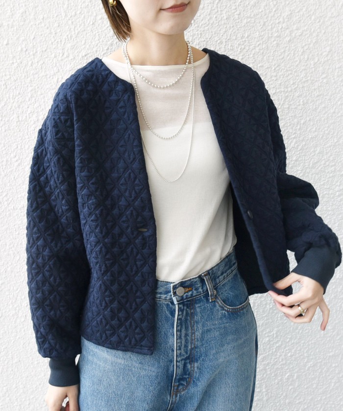 WEB限定】〈手洗い可能〉キルティング ジャカード カーディガン