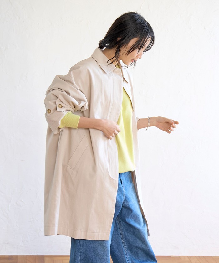 極美品✨ステンカラーコート リネン デニム調 インディゴブルー Lサイズ ubasoku/リネンコットンインディゴデニムステンカラーコート -重