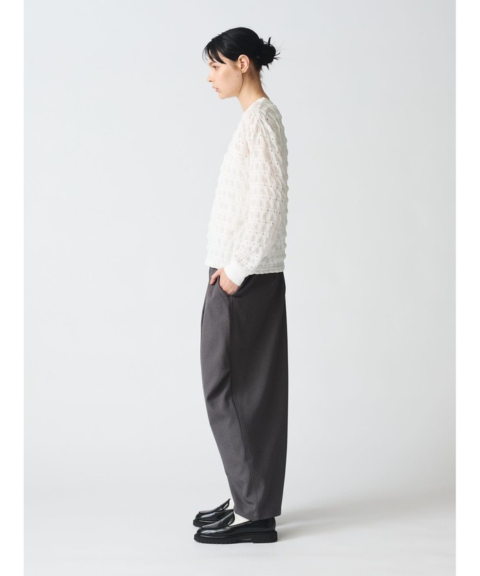 新品　ミズイロインド　シアーコットンクルーネックTシャツ　フリーサイズ セール 30%OFF】mizuiro ind シアーパターンロングTシャツ