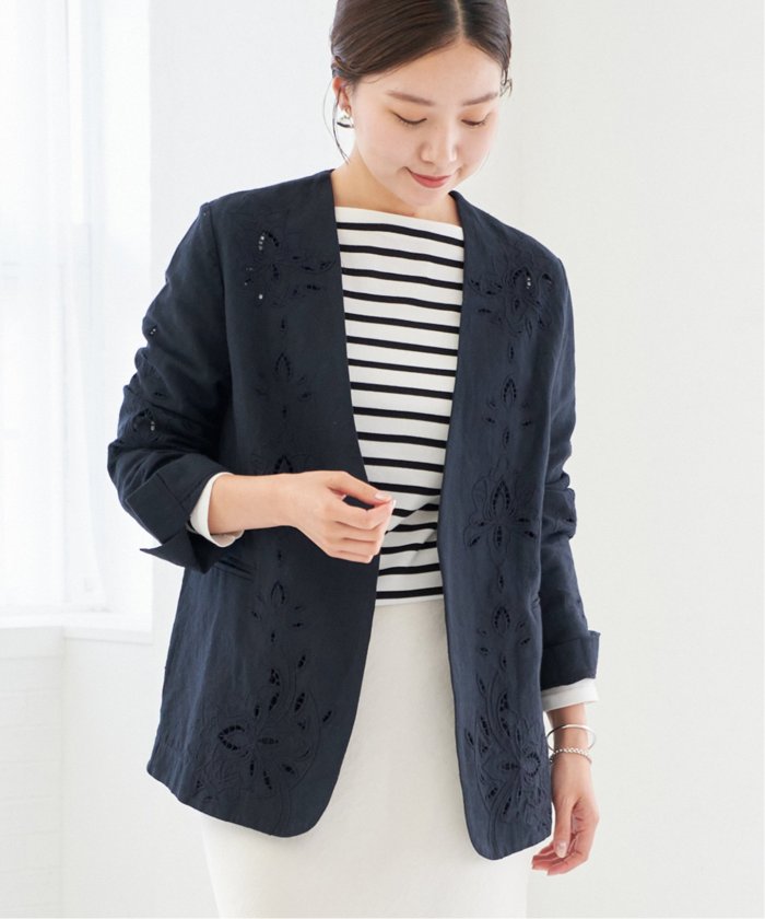 [美品] IENA コットンリネンカットワークレースジャケット セール】コットンリネン カットワークレース ジャケット
