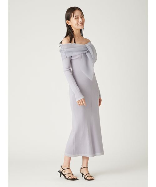 オフショルコンビリボンリブニットワンピース(ニットワンピース