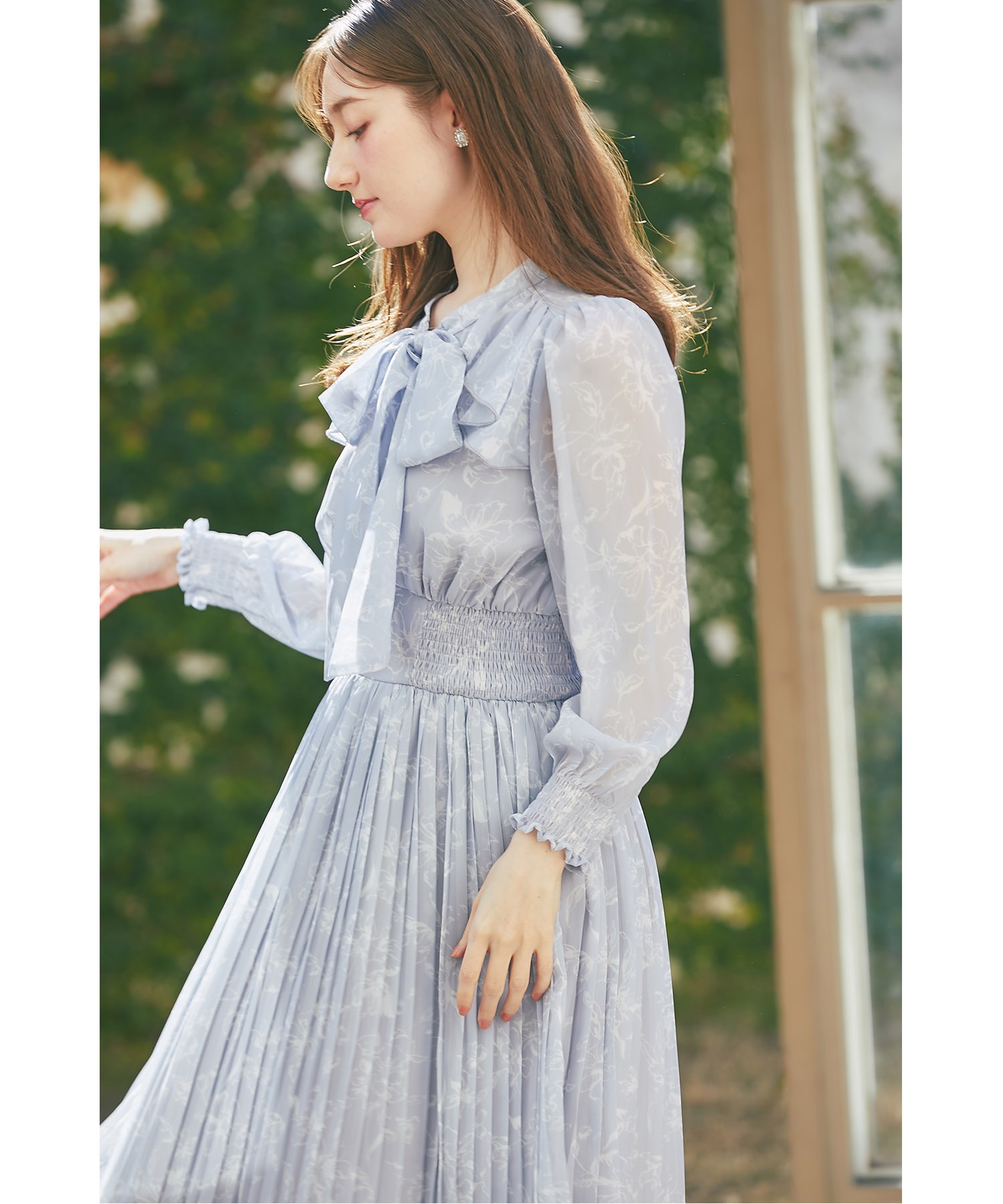 リボン付きウエストシャーリングフラワープリントプリーツワンピース トッコクローゼット tocco closet リボン付きウエスト