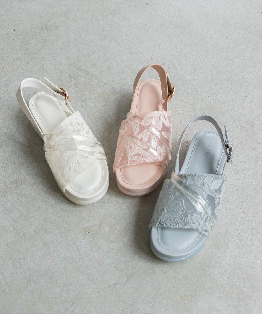 RANDA フラワーレースサンダル セール 70%OFF】ランダ RANDA クリア×フラワーレーススポーツ