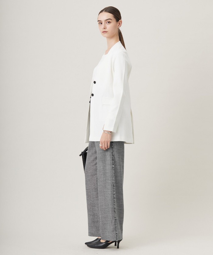極美品 CABaN シルクカシミヤ ミラノリブノーカラージャケット ホワイト Ｍ 極美品 CABaN シルクカシミヤ ミラノリブノーカラージャケット