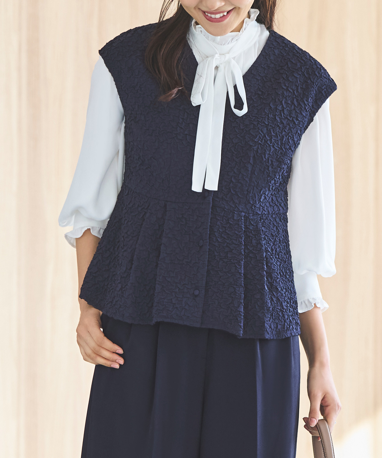 ルイルエブティック RUIRUE BOUTIQUE ピークドラペルダブルジャケット＆プリーツトップス＆タックワイドパンツ3点スーツセット （ブラック） ルイルエブティック RUIRUE BOUTIQUE ピークドラペルダブル