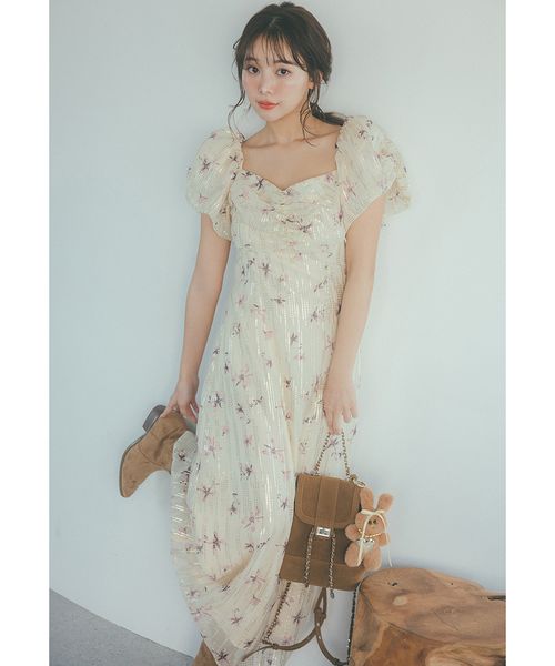 Wht0✴︎ SNIDEL スナイデル　ラメドビーシフォンプリントワンピース セール 50%OFF】ラメドビーシフォンプリントワンピース