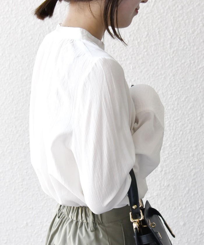 SHIPS for women / シップスウィメン SHIPS any:〈洗濯機可能〉シアー ボイル ボタン マオカラー シャツ セール】SHIPS any:〈洗濯機可能〉シアー ボイル ボタン