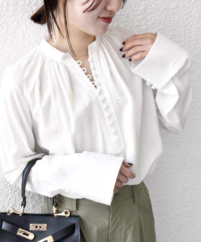 SHIPS for women / シップスウィメン SHIPS any:〈洗濯機可能〉シアー ボイル ボタン マオカラー シャツ SHIPS any:〈洗濯機可能〉シアー ボイル ボタン マオカラー