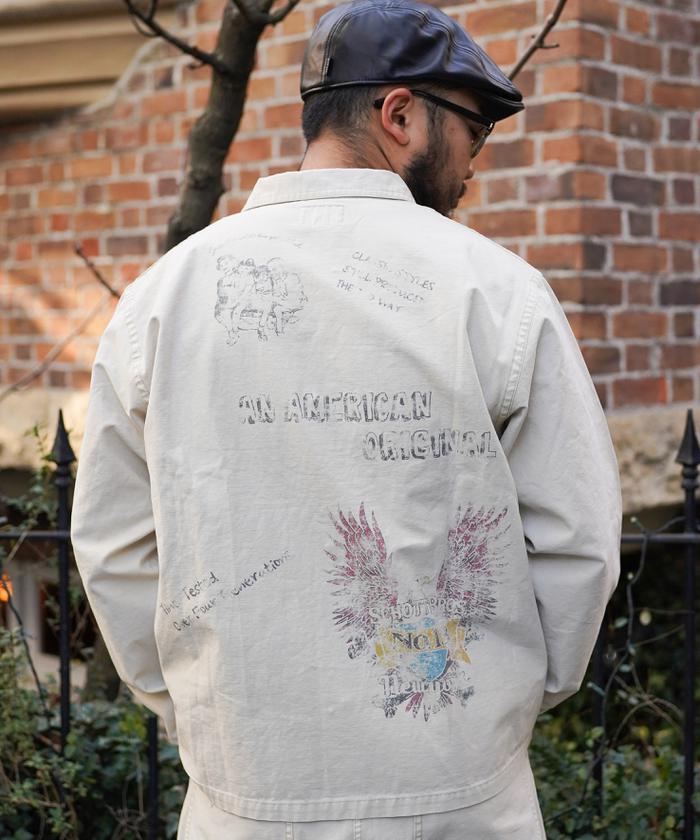 PAINT BACK STAIN COVERALL/ペイントバックサテン カバーオール