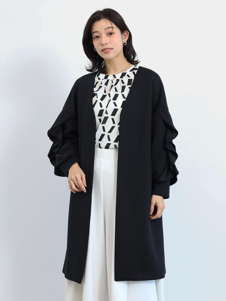 新品！ ヤマダヤ fennel フェンネル ロングコート フェンネル FENNEL Vネックフリルスリーブコート(507907321