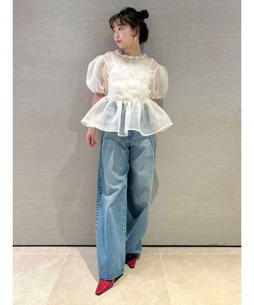 LILYBROWN [CANDY STOCK]ビジューオーガンペプラムトップス L.B CANDY STOCK]ビジューオーガンペプラムトップス(トップス