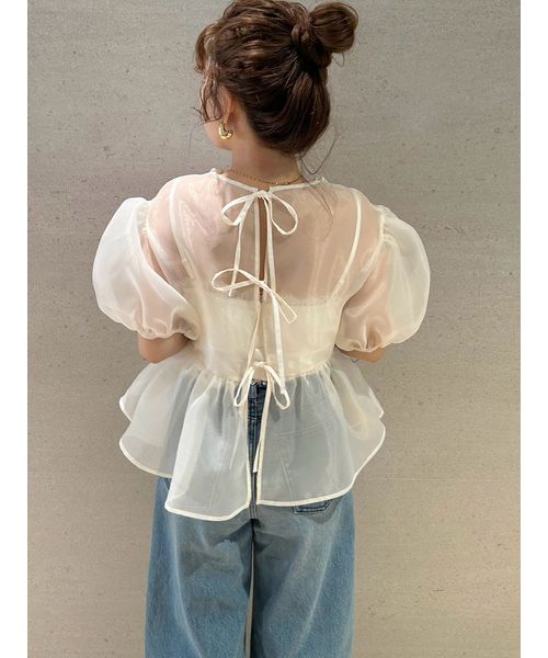 LILYBROWN [CANDY STOCK]ビジューオーガンペプラムトップス L.B CANDY STOCK]ビジューオーガンペプラムトップス(トップス