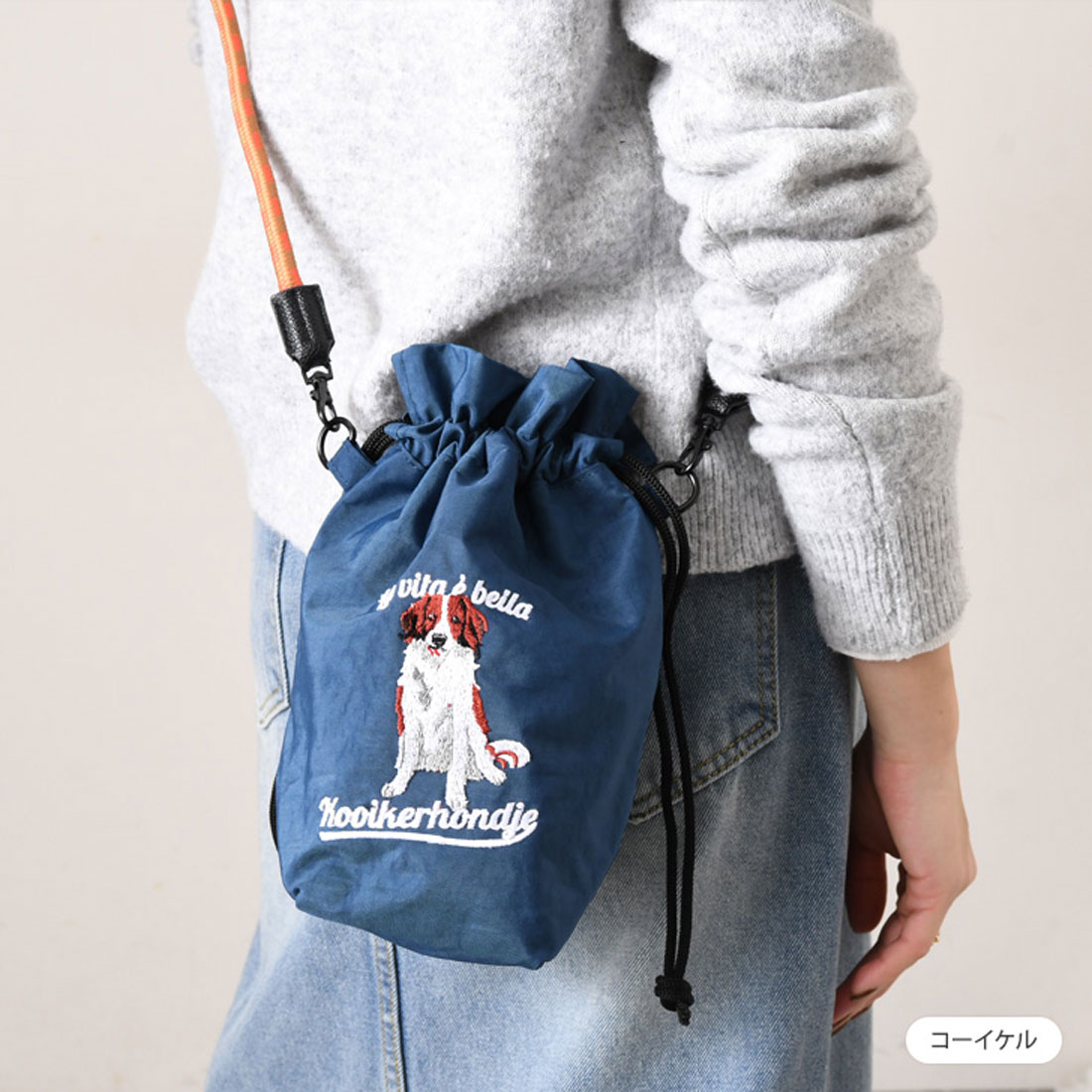 ロラライハリス♡ターコイズブルーベルベット♡刺繍の丸い巾着ショルダーバッグ セール】リアルスタイル REAL STYLE ショルダーバッグ