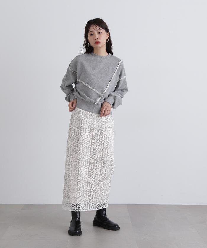 ななページ　ANAYI ボタニカル　ビッグリーフプリント　タイトスカート ANAYI（アナイ）の「ボタニカルプリントタックスカート