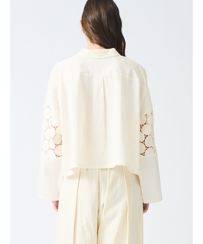 未使用　人気✨mizuiro ind✨レースミックスボックスシャツ/ブラック セール 20%OFF】mizuiro ind レースミックスボックスシャツ