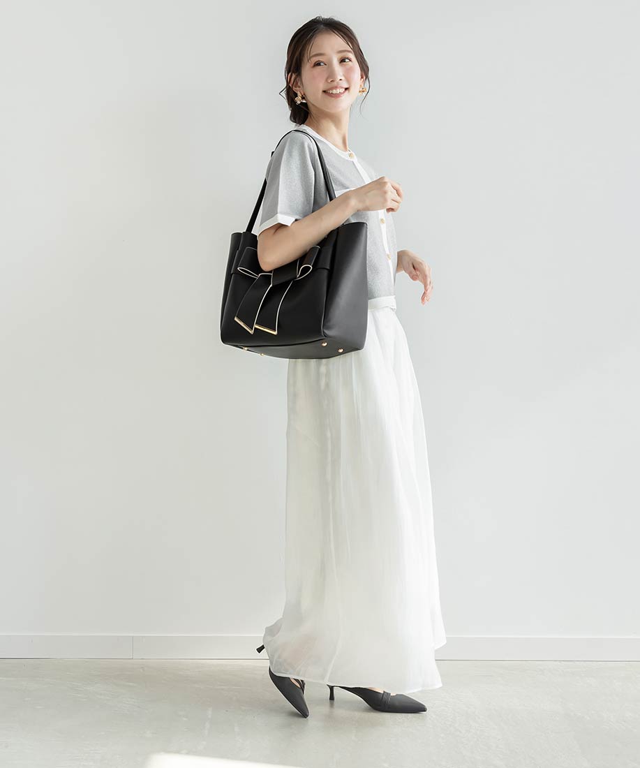 ランダ RANDA リボンハンドルトートバッグ （BLACK） -靴