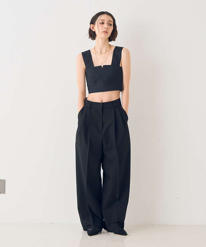 再値下げ【未使用】Rouge vif la cle 36黒ストレッチニットパンツ セール 30%OFF】ストレッチツータックワイドパンツ(507955849