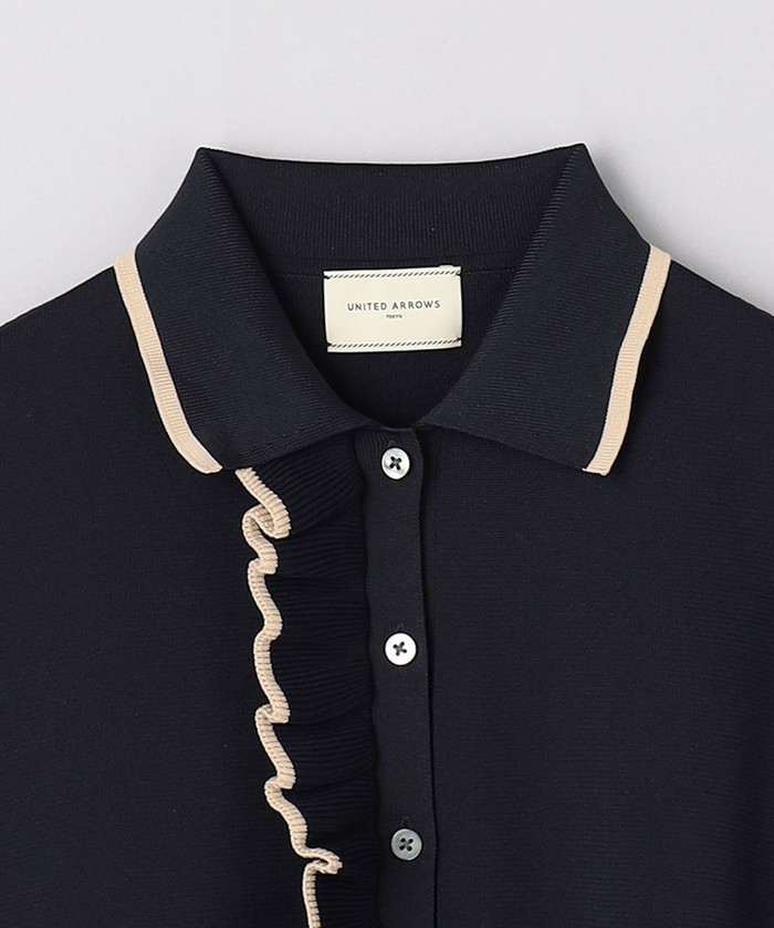 UNITED ARROWS ミニマル フリル ポロニット　ブラック　フリーサイズ UNITED ARROWS ミニマル フリル ポロニット ブラック