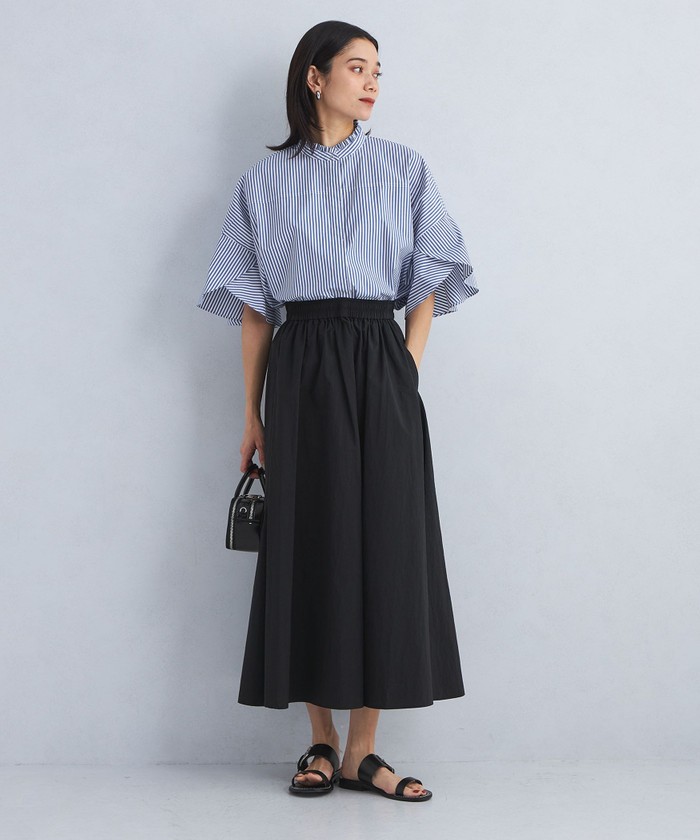 新品　グリーンレーベルリラクシング　フレアスリーブ クロップド　シャツ　ブルー UNITED ARROWS green label relaxing フレアスリーブ クロップド