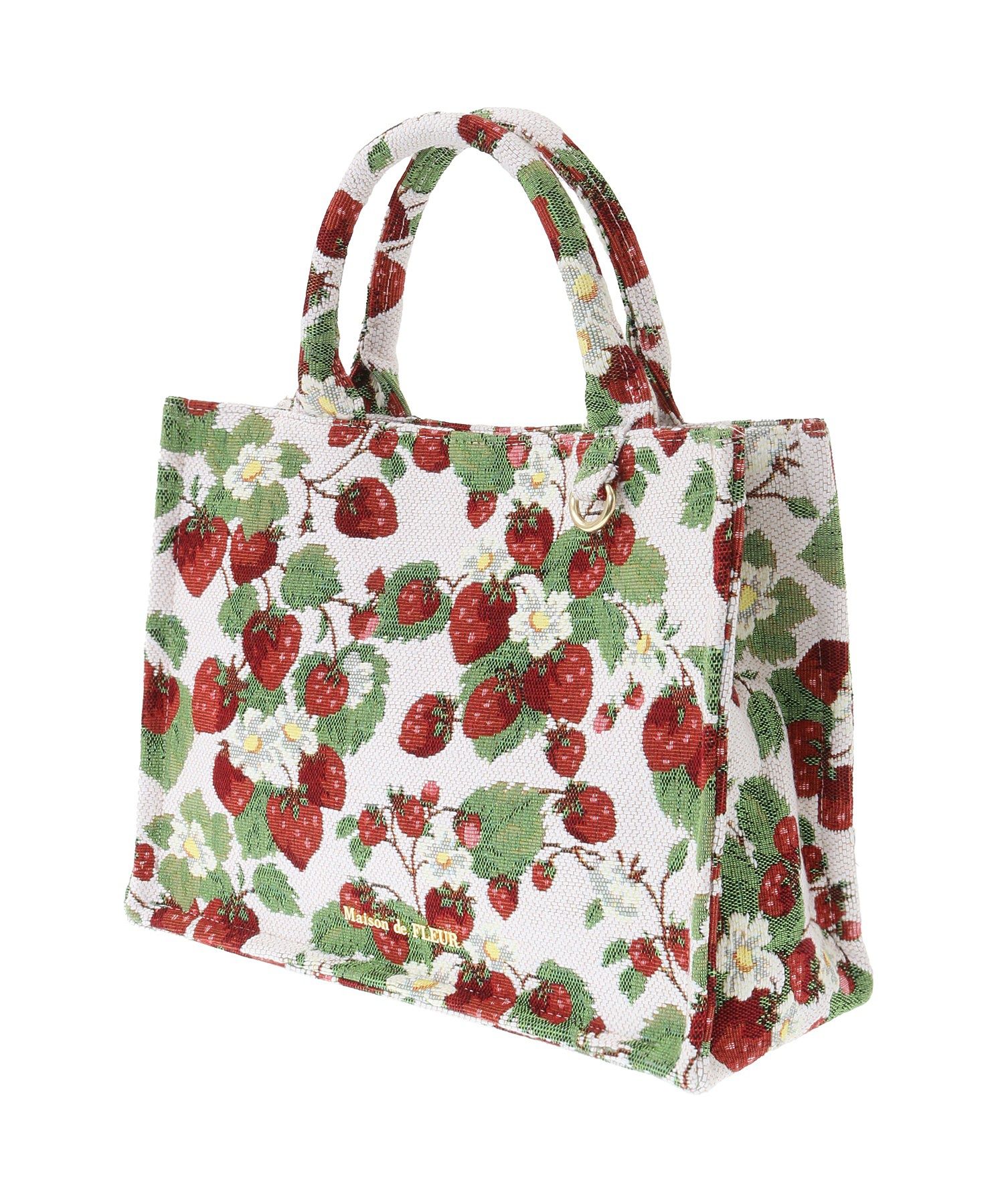 人気☆ Maison de FLEUR イチゴ柄ゴブランスクエアトートバッグ 人気☆ Maison de FLEUR イチゴ柄ゴブランスクエアトートバッグ