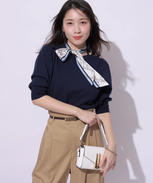 セール50%OFF】スカーフ付き7分袖ニット(508013858