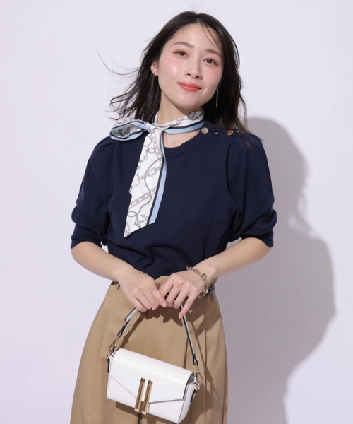 セール50%OFF】スカーフ付き7分袖ニット(508013858