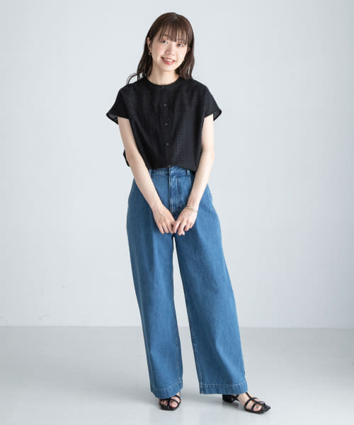 セール】『WEB限定』バンドカラーコットンレースシャツ