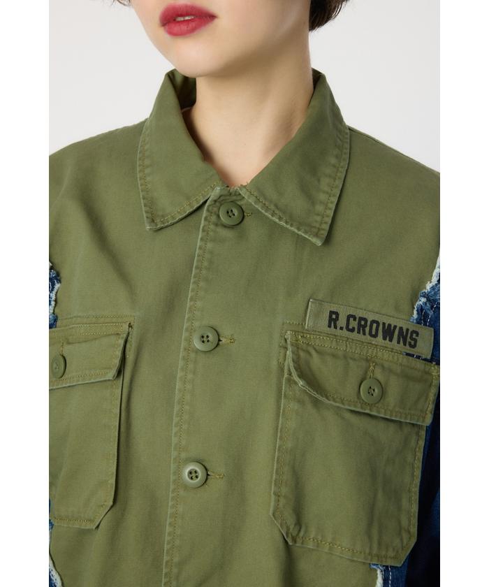セール 20%OFF】デニムドッキングミリタリールーズシャツ