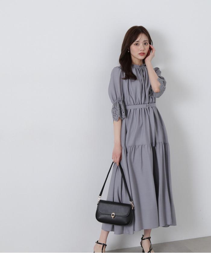 プロポーションボディドレッシング　刺繍レーススリーブティアードワンピース PS セール 30%OFF】刺繍レーススリーブティアードワンピース
