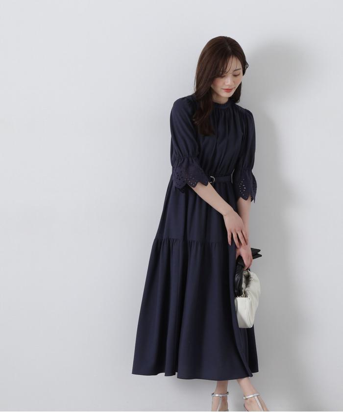 【新品】プロポーションボディドレッシング　刺繍レーススリーブティアードワンピース セール 30%OFF】刺繍レーススリーブティアードワンピース