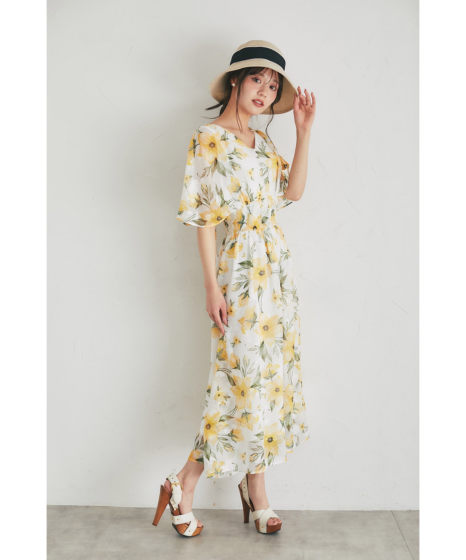 フラワープリント リボン付きハット トッコクローゼット tocco closet 後ろリボン付きスリット