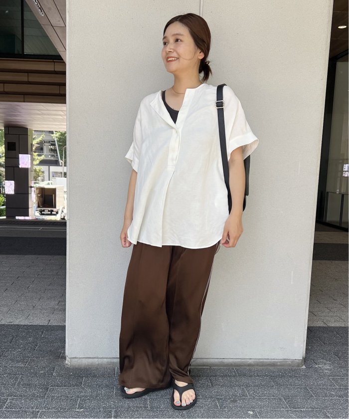 セール 30%OFF】レーヨン麻ノーカラーブラウス(508034069