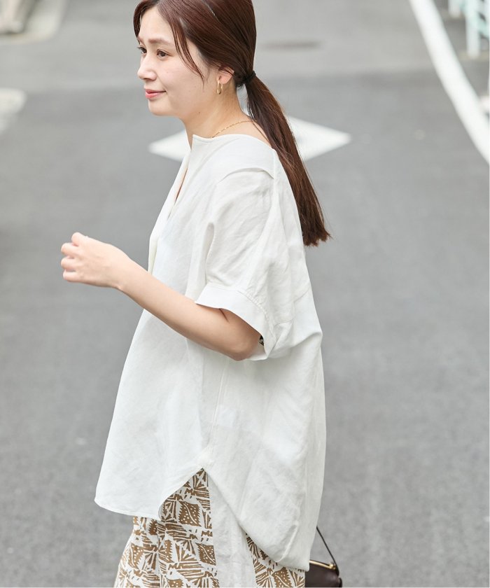 ジャーナルスタンダード　レーヨン麻ノーカラーブラウス セール 30%OFF】レーヨン麻ノーカラーブラウス(508034069