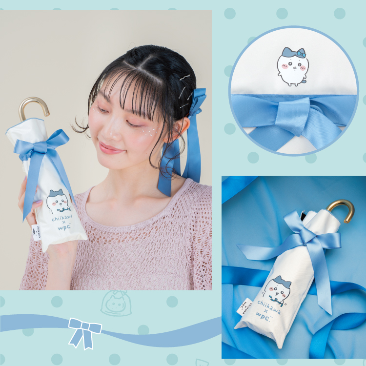 ちいかわ ハチワレ 折りたたみ日傘 ほめられリボン　mini 新品ちいかわ 遮光 ほめられリボン mini wpc 日傘 晴雨兼用