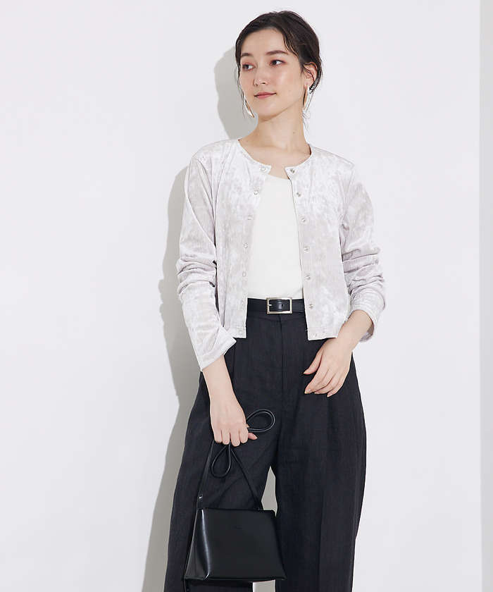 セール 30%OFF】トリコットベロアショートカーデ(508042147