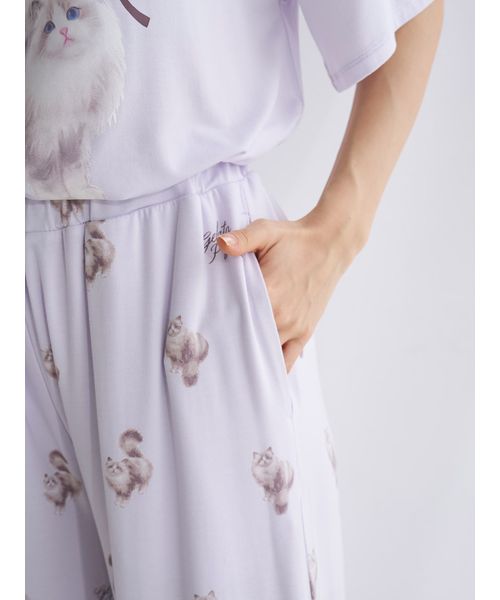 セール】【ONLINE限定】CAT柄ワンポイントTシャツ&ロングパンツ