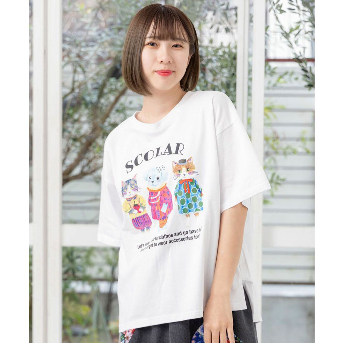 スカラー ScoLar おしゃれネコとワンコのアニマル柄Tシャツ