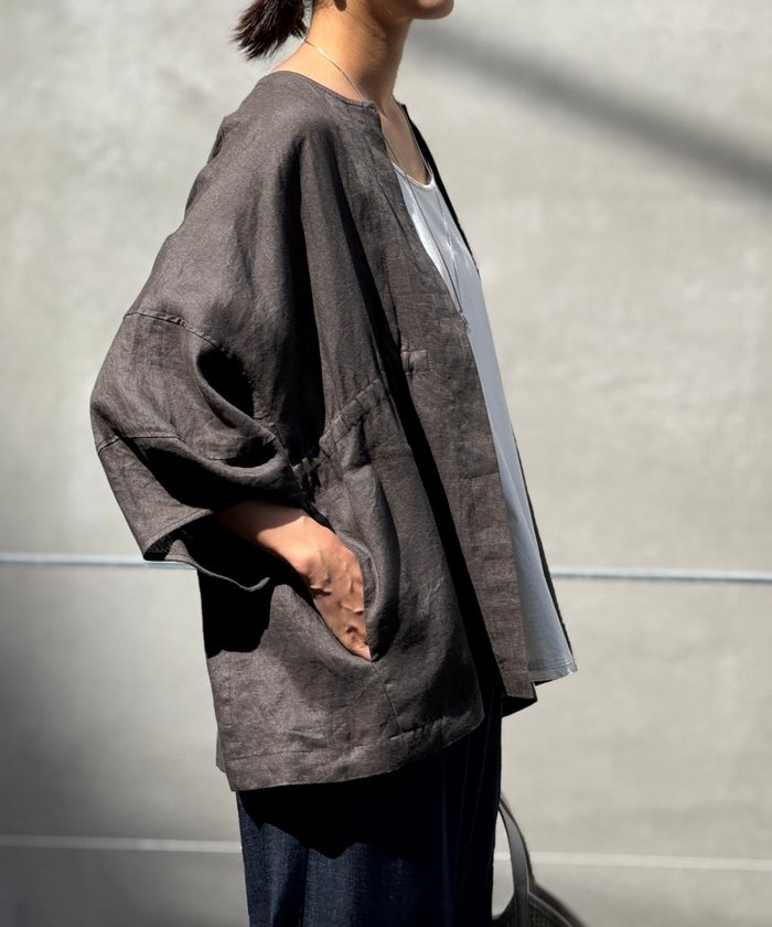 BEARDSLEY リネン羽織　ノーカラー　黒　F BEARDSLEY｜リネン羽織 | Rakuten Fashion(楽天ファッション／旧