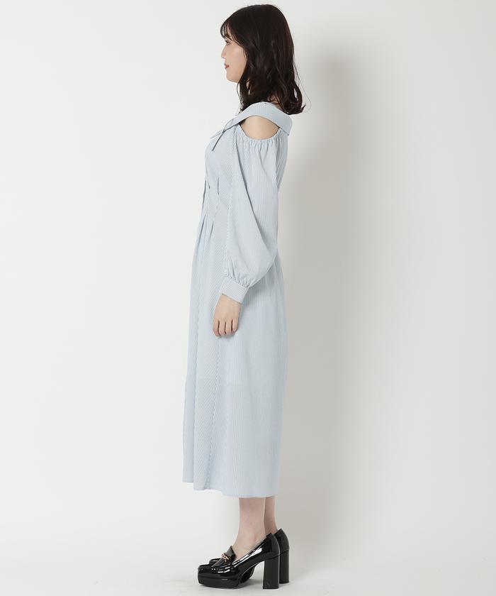 セール 40%OFF】肩あきストライプシャツワンピース(505928875 セール 40%OFF】肩あきストライプシャツワンピース(505928875