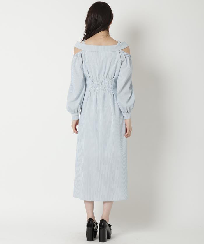 セール 40%OFF】肩あきストライプシャツワンピース(505928875