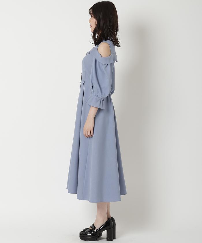 セール 50%OFF】肩あきスタンドカラーワンピース(505976376