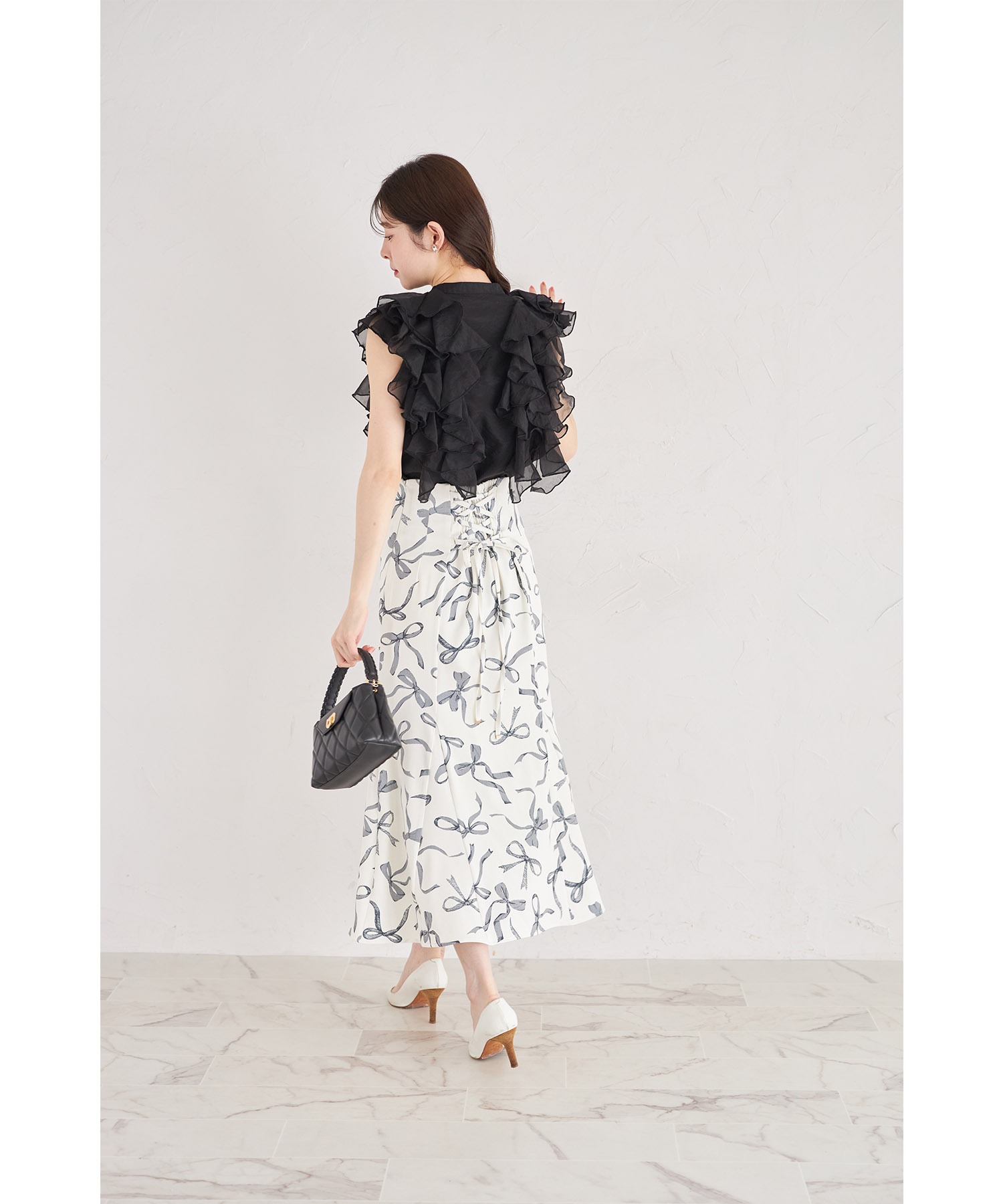 トッコクローゼット tocco closet パール釦ラッフルフリルシアー