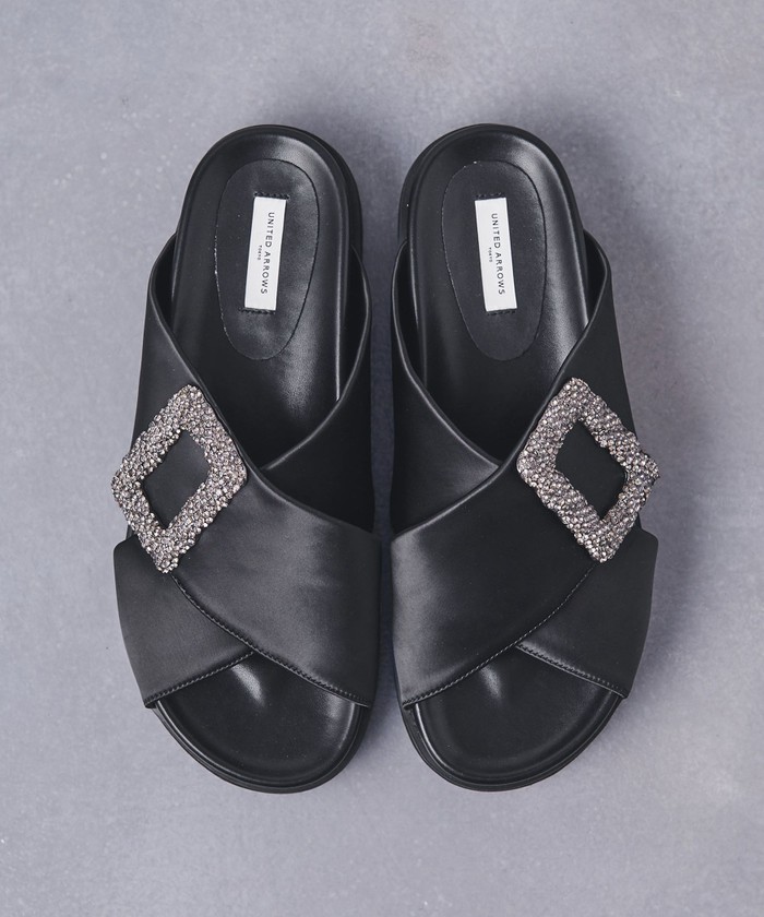 【美品】UNITED ARROWS　サンダル　ブラック　ビジュー　サテン 美品】UNITED ARROWS サンダル ブラック ビジュー サテン - メルカリ