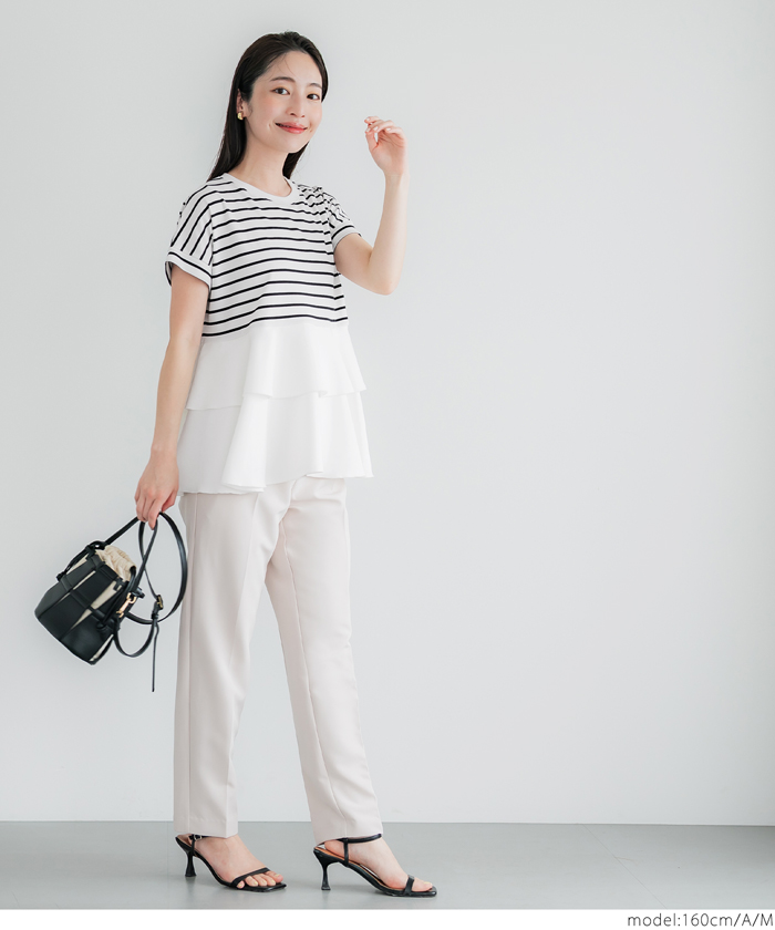 異素材切り替えTEE antiqua tシャツ ドルマンスリーブ異素材切り替えトップス