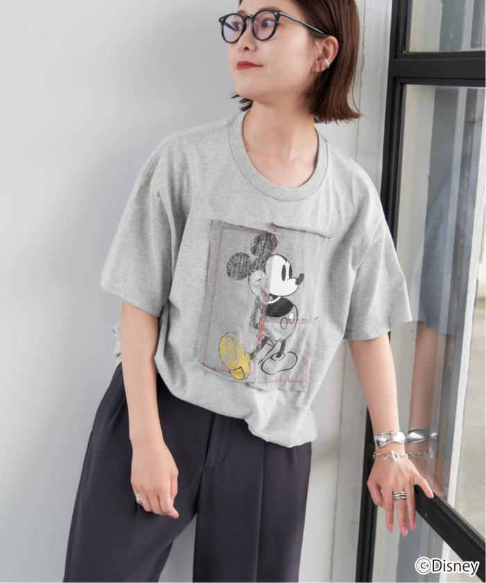 スピックアンドスパン ウィッフル MICKY パッチワーク Tシャツ グレー 追加》WIFFLE / ウィッフル MICKYパッチワークTee（Tシャツ