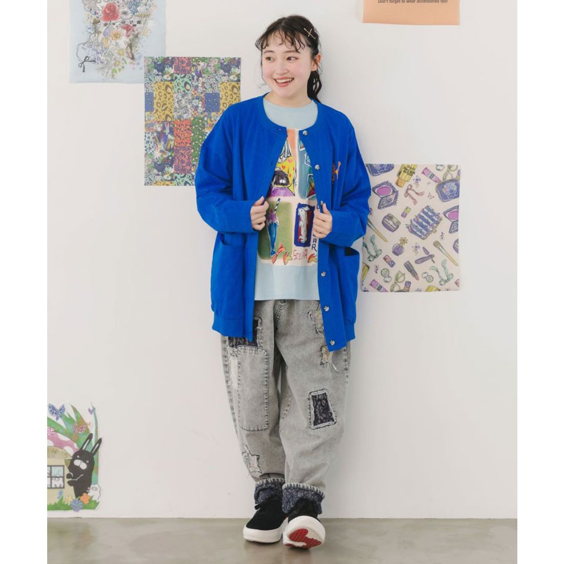 スカラー ScoLar 蝶柄箔プリント ピグメント加工カーディガン