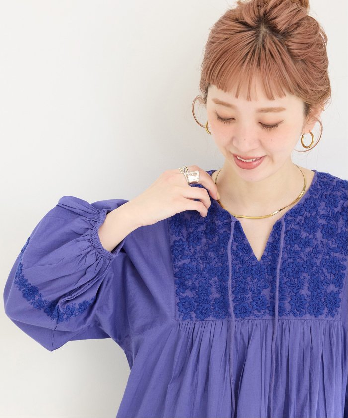 未使用☆Fanaka 刺繍デザインワンピース Vネック　プルオーバー 七分袖 FANAKA/ファナカ チカンカリ風ふっくら刺繍ワンピース(508092603
